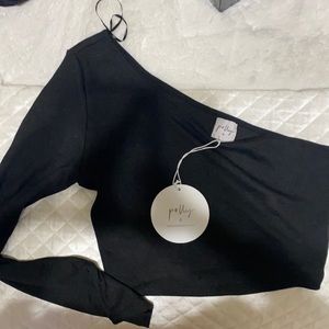 PRINCESS POLLY ONE SHOULDER BLACK LONG SLEEVE CROP TOP NWT AU SZ 16 US 10